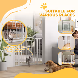 PawHut Stair Gate with Cat Door, Adjustable Width, 76-104cm and 96cm Tall
