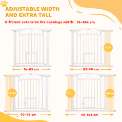 PawHut Stair Gate with Cat Door, Adjustable Width, 76-104cm and 77cm Tall