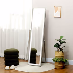 HOMCOM Dimming Full Length Mirror w/ Lights Standing Leaning Wall Mount Grey