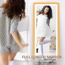 HOMCOM Dimming Full Length Mirror w/ Lights Standing Leaning Wall Mount Oak