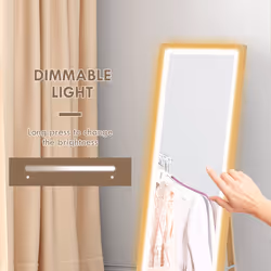HOMCOM Dimming Full Length Mirror w/ Lights Standing Leaning Wall Mount Oak - Additional view 4