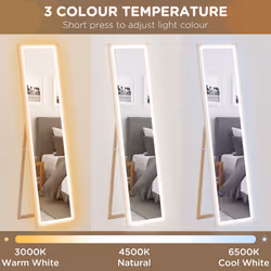 HOMCOM Dimming Full Length Mirror w/ Lights Standing Leaning Wall Mount Oak - Additional view 5