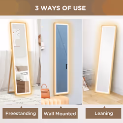 HOMCOM Dimming Full Length Mirror w/ Lights Standing Leaning Wall Mount Oak - Additional view 6