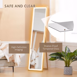 HOMCOM Dimming Full Length Mirror w/ Lights Standing Leaning Wall Mount Oak - Additional view 7