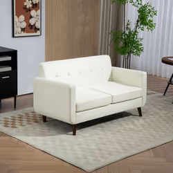HOMCOM Modern Upholstered Fabric Loveseat Sofa for Living Room, Cream