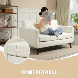 HOMCOM Modern Upholstered Fabric Loveseat Sofa for Living Room, Cream