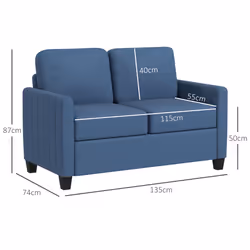 HOMCOM Modern 2 Seater Sofa with Spring Cushion, Back Pillow, Blue