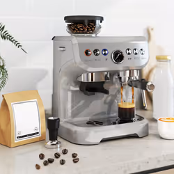 HOMCOM Espresso Machine, Bean Grinder & Steam Wand, 15 Bar Pressure, Silver.
