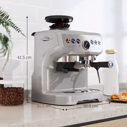 HOMCOM Espresso Machine, Bean Grinder & Steam Wand, 15 Bar Pressure, Silver.