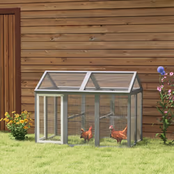 PawHut Chicken Run, Wooden Chicken Coop w/ Combinable Design - Grey