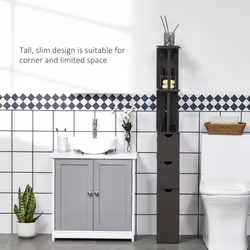 HOMCOM Tall Bathroom Storage Cabinet with Shelf and Drawers, Brown
