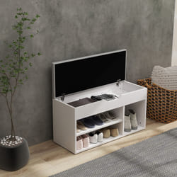 HOMCOM Sit-On Shoe Storage Unit w/ Hidden Compartment Handles Cream