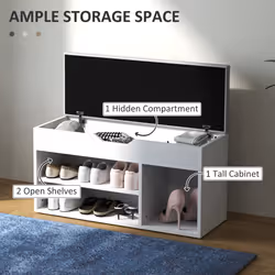 HOMCOM Sit-On Shoe Storage Unit w/ Hidden Compartment Handles Cream