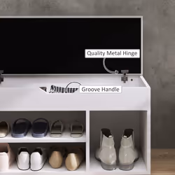 HOMCOM Sit-On Shoe Storage Unit w/ Hidden Compartment Handles Cream - Additional view 4