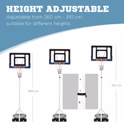 SPORTNOW 2.6-3.1m Basketball Hoop and Stand w/ Weighted Base, Wheels, White