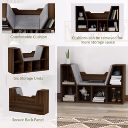 HOMCOM Cube Bookshelf Organizer with Reading Seat, Six Cubes, Chestnut - Additional view 4