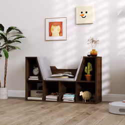 HOMCOM Cube Bookshelf Organizer with Reading Seat, Six Cubes, Chestnut - Additional view 5