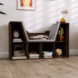 HOMCOM Cube Bookshelf Organizer with Reading Seat, Six Cubes, Chestnut - Additional view 6