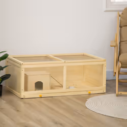 PawHut Wooden Hamster Cage w/ Sliding Tray, Openable Top, Hut, Natural Wood