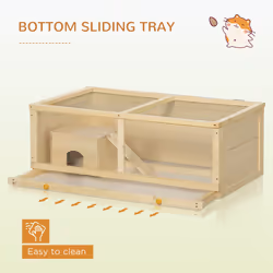 PawHut Wooden Hamster Cage w/ Sliding Tray, Openable Top, Hut, Natural Wood - Additional view 4