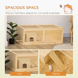 PawHut Wooden Hamster Cage w/ Sliding Tray, Openable Top, Hut, Natural Wood - Additional view 6