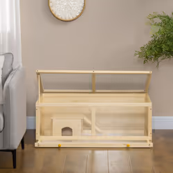 PawHut Wooden Hamster Cage w/ Sliding Tray, Openable Top, Hut, Natural Wood - Additional view 7