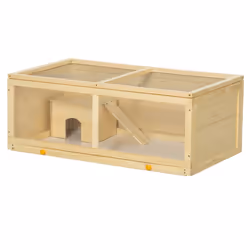 PawHut Wooden Hamster Cage w/ Sliding Tray, Openable Top, Hut, Natural Wood - Additional view 8