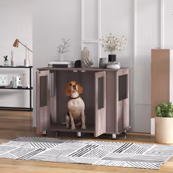 PawHut Dog Crate Kennel Cage for Medium Large Dog, Indoor End Table, Purple