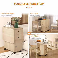 HOMCOM Folding Dining Table, Drop Leaf Table With Drawers Natural Wood
