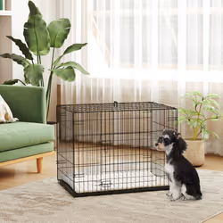 PawHut Dog Crate with Two Doors, Tray, Soft Cushion, for Small Dogs, Black
