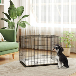 PawHut Dog Crate with Two Doors, Tray, Soft Cushion, for Small Dogs, Black