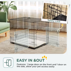 PawHut Dog Crate with Two Doors, Tray, Soft Cushion, for Small Dogs, Black
