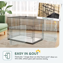 PawHut Dog Crate with Two Doors, Tray, Soft Cushion, for Large Dogs, Black - Additional view 4