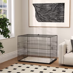 PawHut Dog Crate with Two Doors, Tray, Soft Cushion, for Large Dogs, Black - Additional view 7