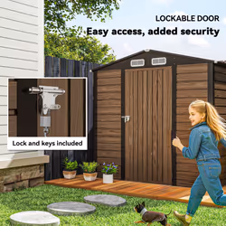 Outsunny 6.2 x 4.3ft Garden Metal Shed with Vent for Garden, Patio, Oak - Additional view 4