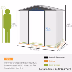 Outsunny 6.2 x 4.3ft Garden Metal Shed with Vent for Garden, Patio, Oak - Additional view 8