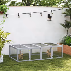 PawHut Wooden Rabbit Hutch Cage House with Wire Mesh, Grey
