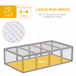 PawHut Wooden Rabbit Hutch Cage House with Wire Mesh, Grey - Additional view 4