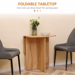 HOMCOM Foldable Dining Table Compact Drop Leaf Table for Kitchen Oak