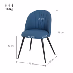 HOMCOM Set of 2 Dining Chairs with Shell Backrest and Padded Seat - Blue