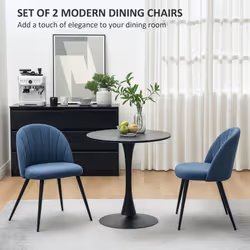 HOMCOM Set of 2 Dining Chairs with Shell Backrest and Padded Seat - Blue
