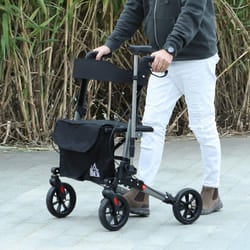 HOMCOM 4 Wheel Rollator Walker,  Adjustable Mobility Walker with Bag, Silver