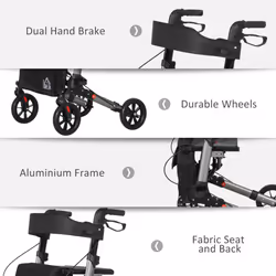 HOMCOM 4 Wheel Rollator Walker,  Adjustable Mobility Walker with Bag, Silver