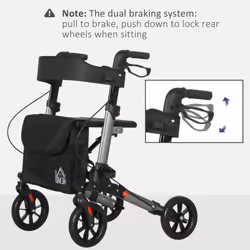 HOMCOM 4 Wheel Rollator Walker,  Adjustable Mobility Walker with Bag, Silver - Additional view 5