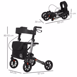 HOMCOM 4 Wheel Rollator Walker,  Adjustable Mobility Walker with Bag, Silver - Additional view 7