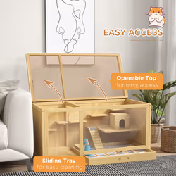 PawHut Wooden Hamster Cage with Water Bottle, Platforms, Openable Roof - Additional view 4