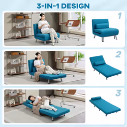 HOMCOM Folding 5 Position Convertible Sleeper Chair Bed Dark Blue
