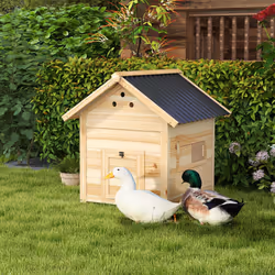 PawHut Wooden Duck House, Poultry Coop with Double Doors, Openable Roof