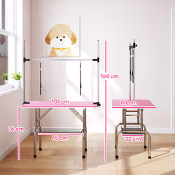 PawHut Metal Adjustable Dog Grooming Table Rubber Top 2 Safety Slings Mesh
