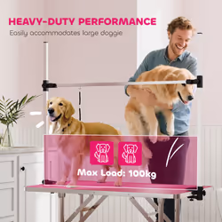 PawHut Metal Adjustable Dog Grooming Table Rubber Top 2 Safety Slings Mesh - Additional view 4